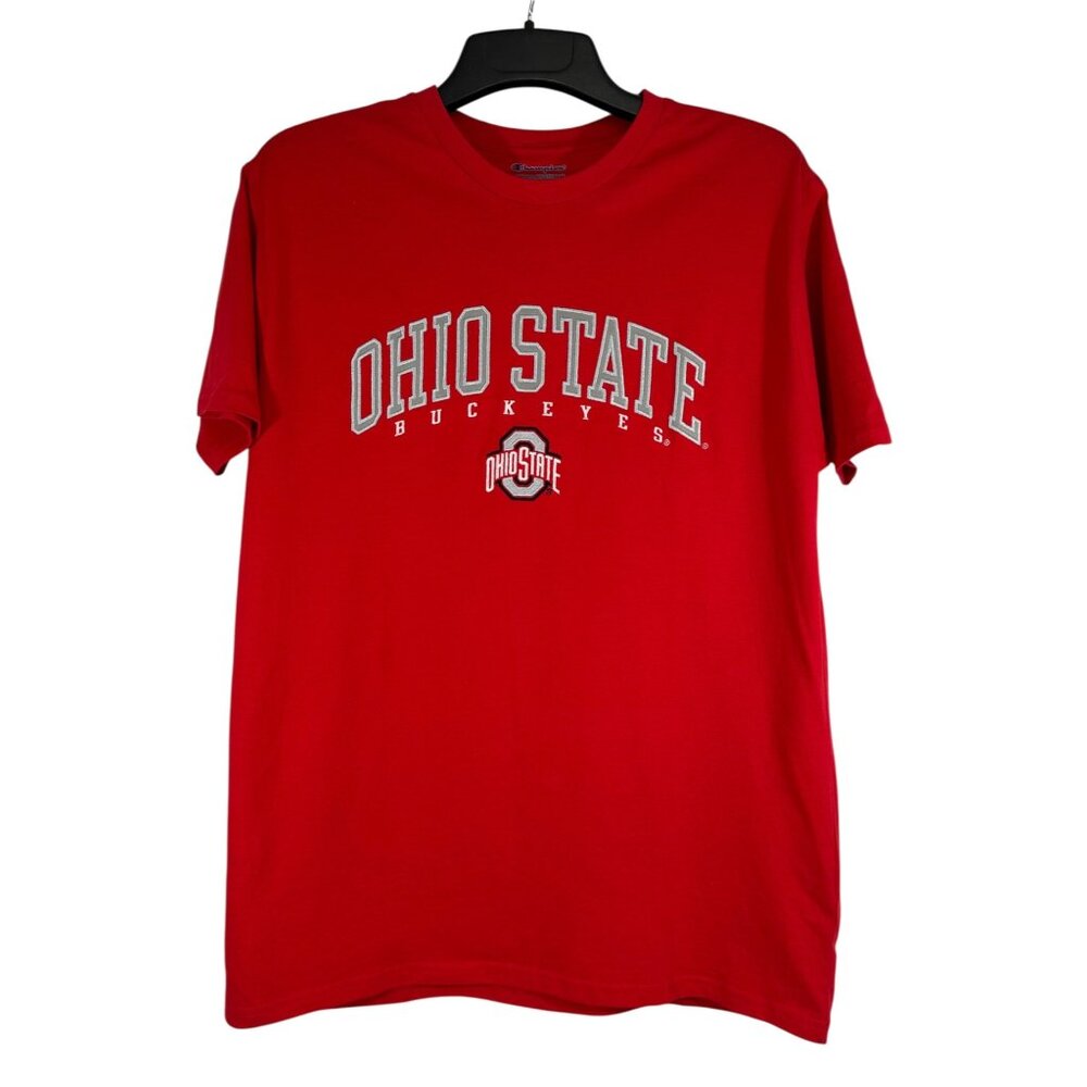 Ohio State Buckeyes Champion Red T-Shirt Large L Embroidered Logo Cotton Team